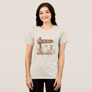 Western Pink Floral Wild West Horse Tri-Blend Shirt