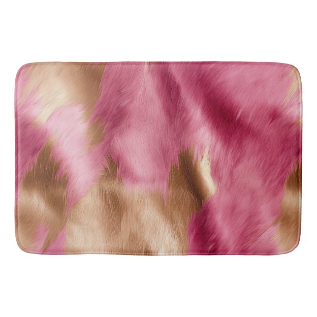 Western Pink Gold Cowgirl Cowhide Bath Mat (Front)