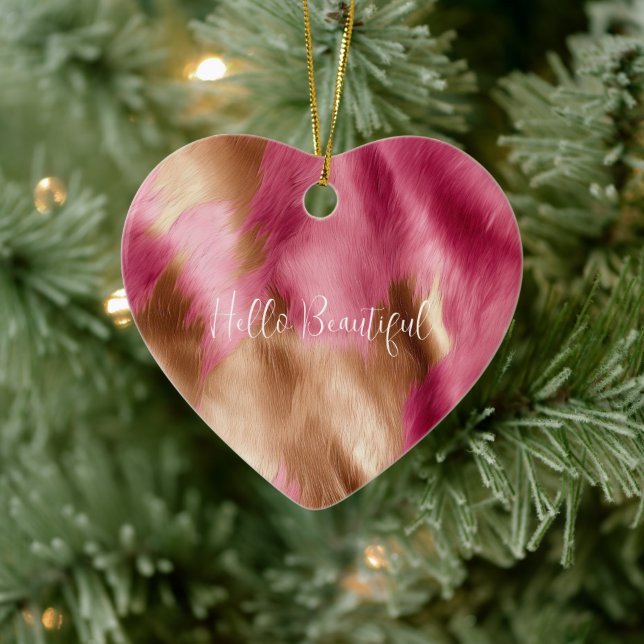 Western Pink Gold Cowgirl Cowhide  Ceramic Ornament (Tree)