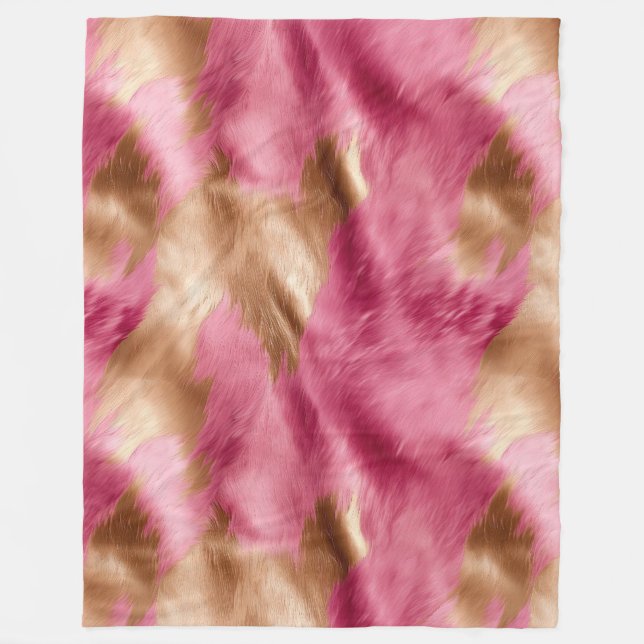 Western Pink Gold Cowgirl Cowhide Fleece Blanket (Front)