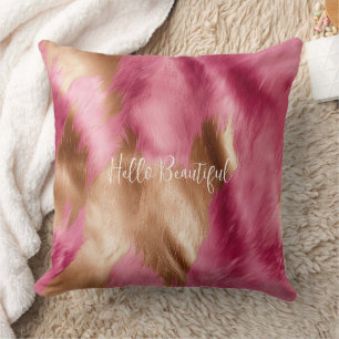 Western Pink Gold Cowgirl Cowhide Throw Pillow