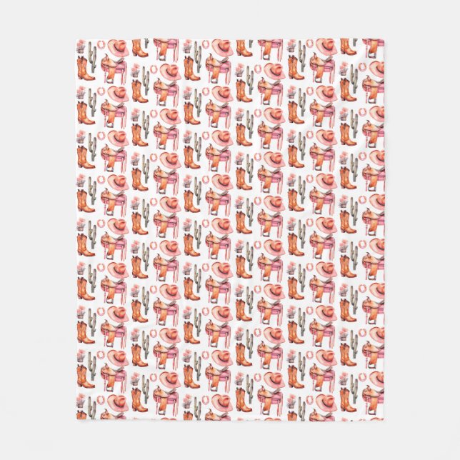 Western pink orange cowgirl  fleece blanket (Front)