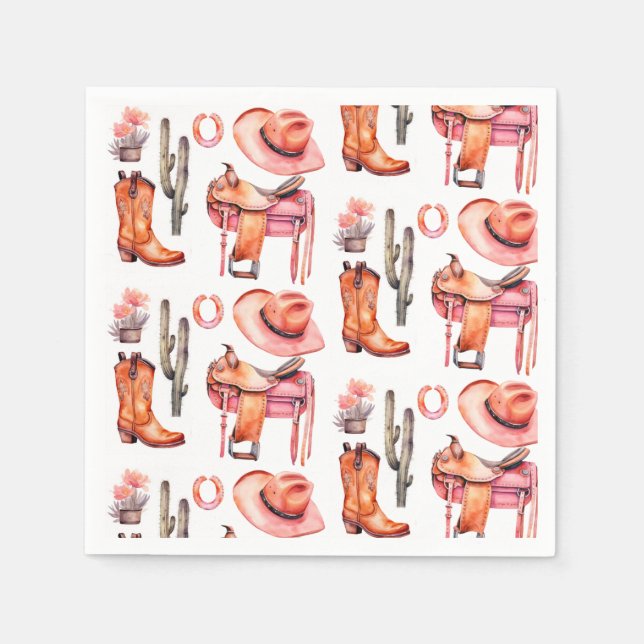 Western pink orange cowgirl  napkin (Front)