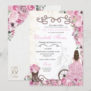 Western Pink Princess Floral Charra Quinceañera Invitation