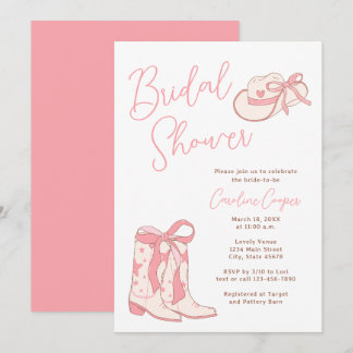 Western Pink Rodeo Boots with Bows Bridal Shower Invitation
