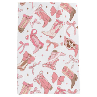 Western Pink Rodeo Boots with Bows Bridal Shower Medium Gift Bag