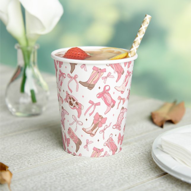 Western Pink Rodeo Boots with Bows Bridal Shower Paper Cups (Insitu)