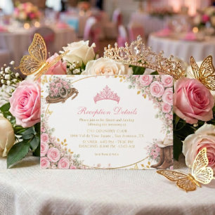 Western Pink Roses Golden Country Quinceañera Enclosure Card
