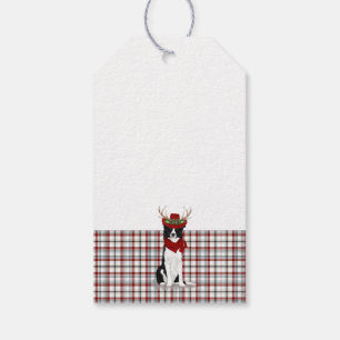 Western Plaid with a Border Collie Dog Christmas Gift Tags