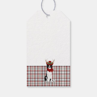 Western Plaid with a Border Collie Dog Christmas Gift Tags