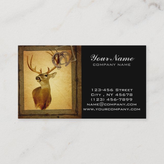 Western Primitive barn wood buck white tail deer Business Card (Front)