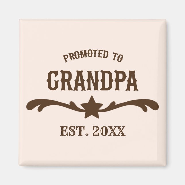 Western Promoted To Grandpa Custom Year Brown Magnet (Front)