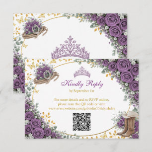 Western Purple Roses Golden Country Quinceañera RSVP Card
