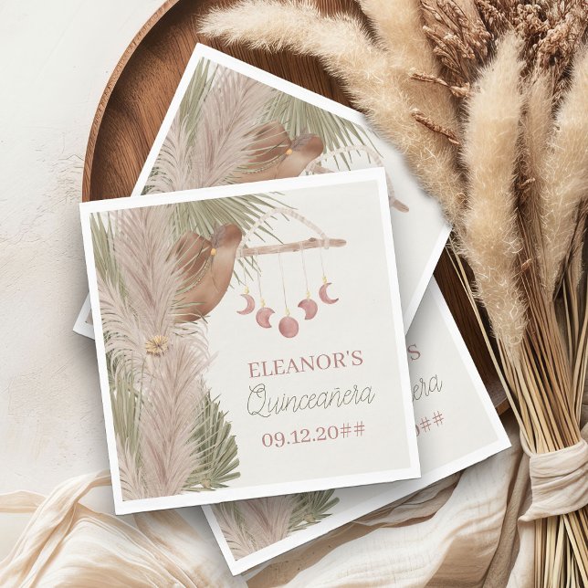Western Quinceanara Boho Rustic Pampas Grass Napkin (Personalized party napkins from my Western Boho Quinceanera Collection)