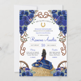 Western Quinceañera Blue Floral Charro Invitation