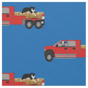Western Ranch Cowboy In Truck with Hay and Dog Fabric