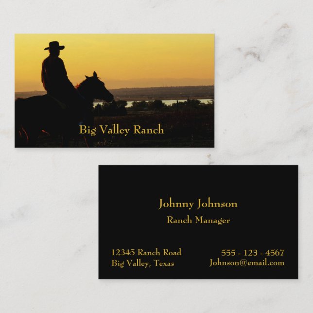 Western Ranch Cowboy Sunset Business Cards 2 (Front/Back)