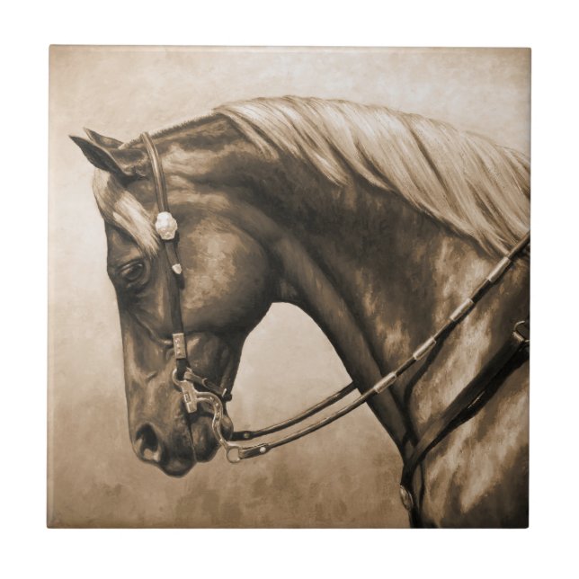 Western Ranch Horse Old Photo Sepia Tile (Front)