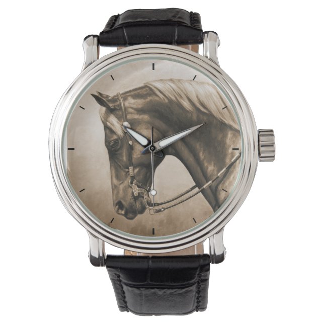 Western Ranch Horse Old Photo Sepia Watch (Front)