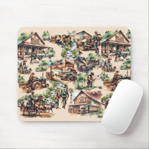 Western Ranch or Country Farm Scene Mouse Pad