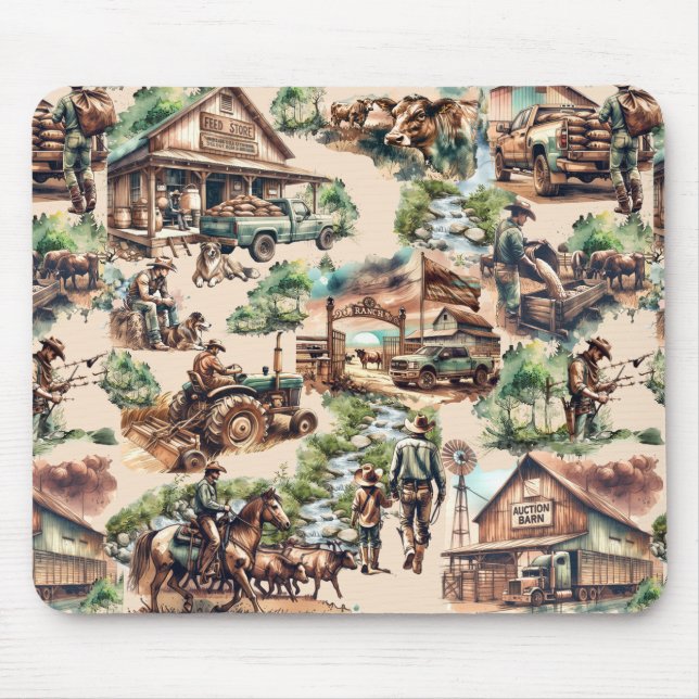 Western Ranch or Country Farm Scene Mouse Pad (Front)