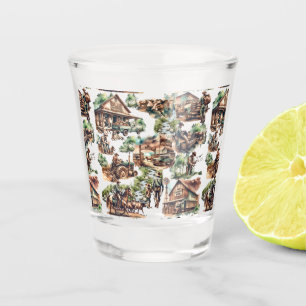 Western Ranch or Country Farm Scene  Shot Glass