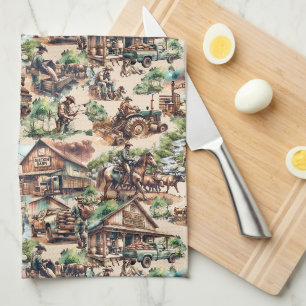 Western Ranch or Country Farm Scenes Kitchen Towel