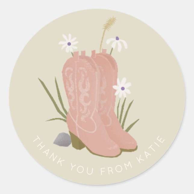 Western ranch pretty cowgirl boots design classic round sticker (Front)