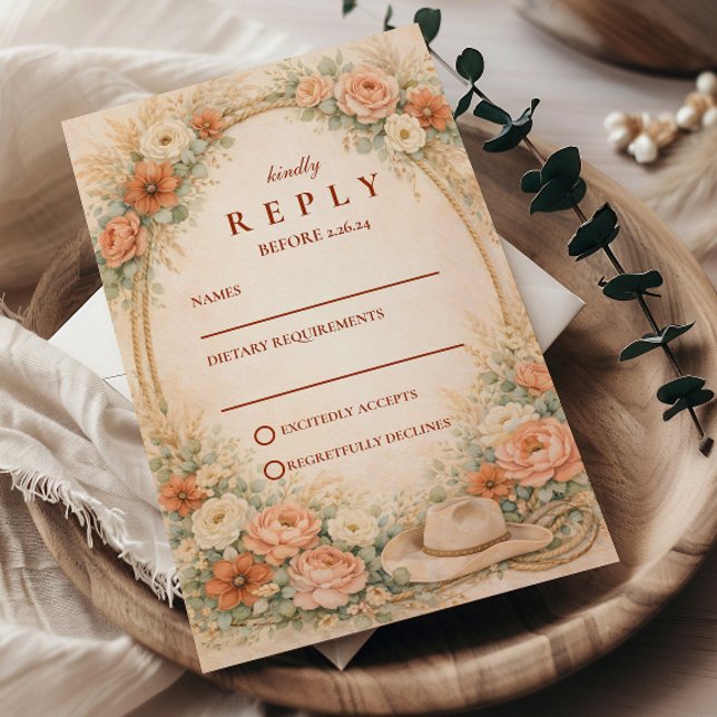 Western Ranch Romance Wedding RSVP Card (Creator Uploaded)