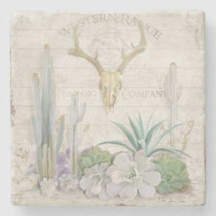 Western Range Desert Southwest Deer Antler Skull Stone Coaster