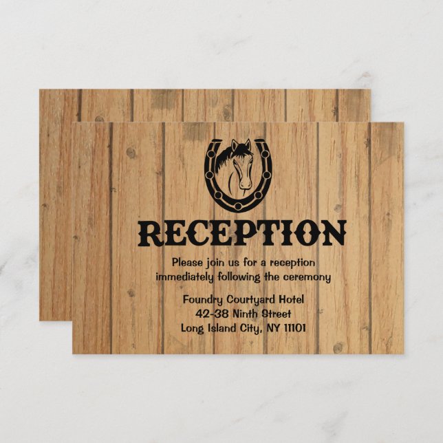 Western Reception Horse Wood Rustic Wedding Invitation (Front/Back)