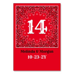 Western Red Bandana Personalized Wedding Table Number