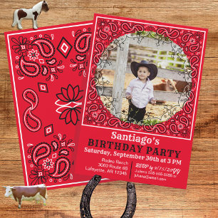 Western Red Bandana Photo Invitation d'anniversair