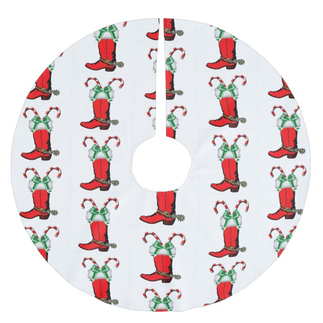 Western Red Cowboy Boot And Candy Canes Brushed Polyester Tree Skirt (Front)
