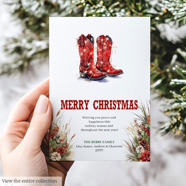 Western red cowboy boots Christmas greeting Holiday Card (Western red cowboy boots Christmas greeting Holiday Card)