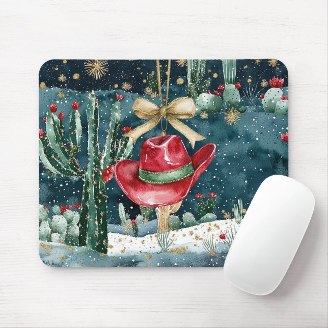 Western Red Cowboy Hat Cactus  Mouse Pad (With Mouse)