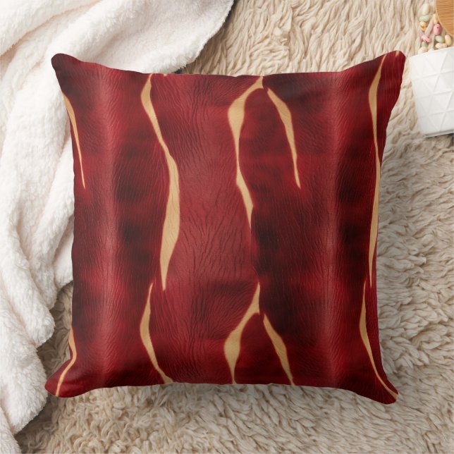 Western Red Cream Cowhide Throw Pillow (Blanket)
