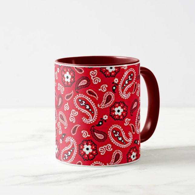 Western Red Paisley Mug (Front Right)