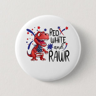 Western Red White Rawr Dinosaur 2 Inch Round Button