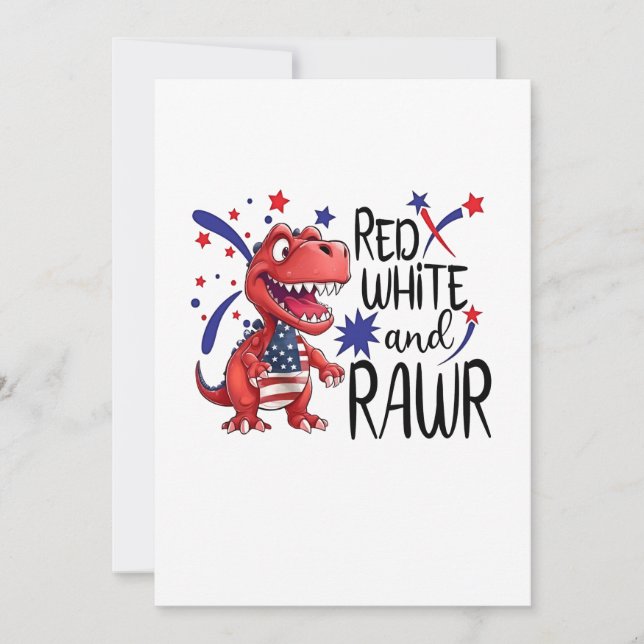 Western Red White Rawr Dinosaur  Invitation (Front)