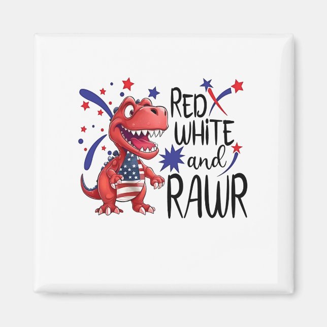 Western Red White Rawr Dinosaur  Magnet (Front)