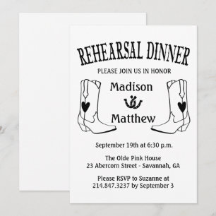 Western Rehearsal Dinner Wedding Cowboy Boots Invitation