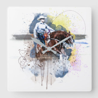 Western Reining Sliding Stop Equestrian Gift Wall Square Wall Clock