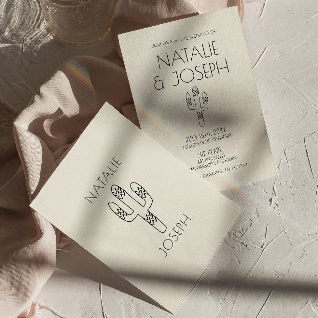 Western Retro Hand Drawn Cactus Modern Wedding Invitation (Creator Uploaded)