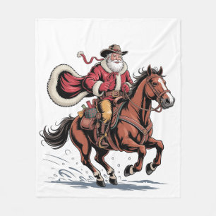 Western Riding Rodeo Horse Cowboy Santa Christmas Fleece Blanket