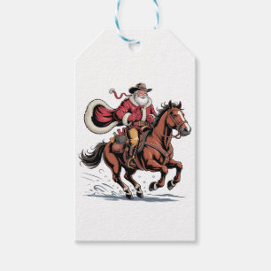 Western Riding Rodeo Horse Cowboy Santa Christmas Gift Tags