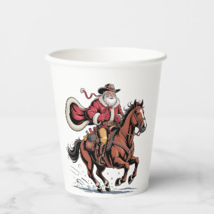 Western Riding Rodeo Horse Cowboy Santa Christmas Paper Cups