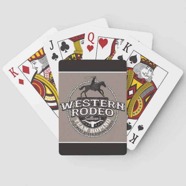Western Rodeo ADD NAME Old West Steer Roping Roper Playing Cards (Back)