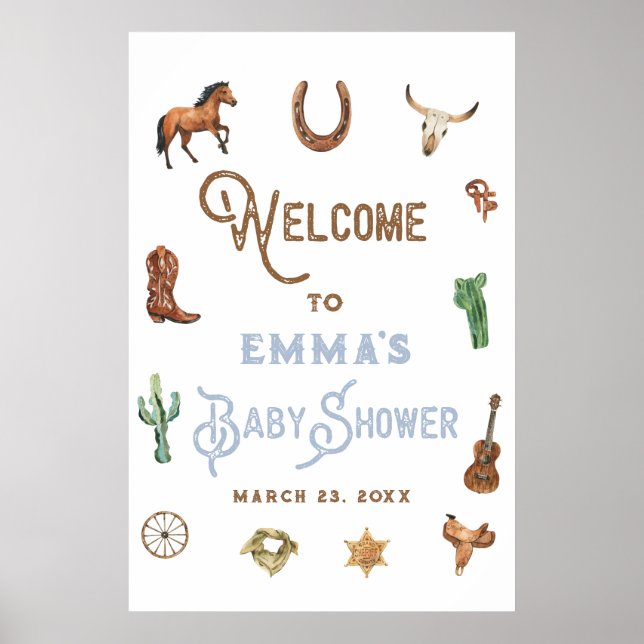 Western Rodeo Boy Baby shower Affiche de bienvenue (Devant)