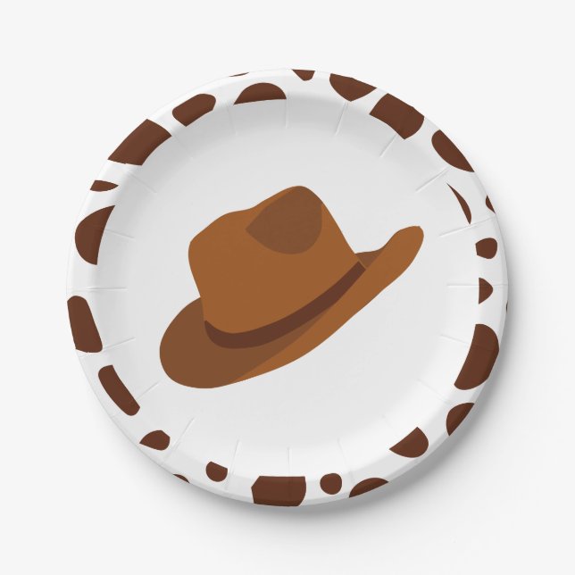 Western Rodeo Brown Cowboy Birthday Paper Plate (Front)